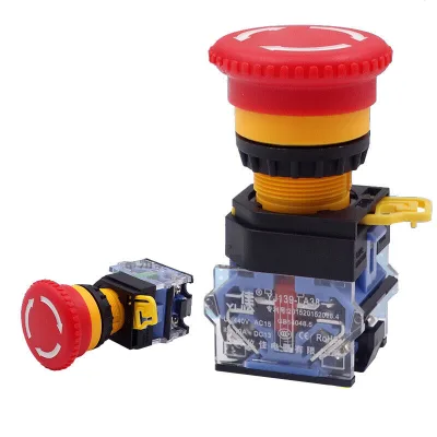 LA38 Emergency Push Button with Red Mushroom Head - Industrial Safety Stop Switch, 22mm Mounting Hole, 1NO1NC Contacts