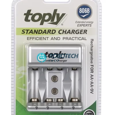 Toply 806B Standard Battery Charger – For AA, AAA & 9V Ni-MH/Ni-CD Rechargeable Batteries (100–240V) | Topy 806B ব্যাটারি চার্জার – AA, AAA ও 9V Ni-MH/Ni-CD রিচার্জেবল ব্যাটারির জন্য উপযুক্ত