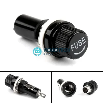 Panel-Mount Fuse Holder – 12.8 mm Threaded Type for 5×20 mm Glass Fuse (AC/DC Power Protection) | প্যানেল মাউন্ট ফিউজ হোল্ডার – ১২.৮ মিমি থ্রেডেড টাইপ, ৫×২০ মিমি গ্লাস ফিউজের জন্য (AC/DC পাওয়ার প্রোটেকশন)
