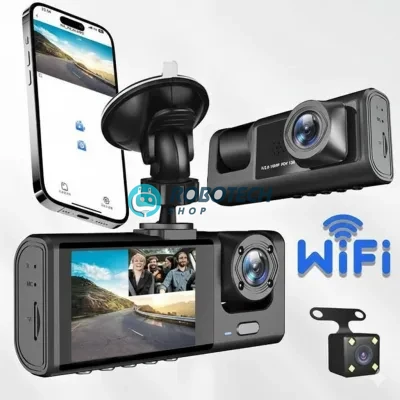 3 Lens Car Dash Camera with WiFi & Night Vision – Front, Inside, Rear Recording